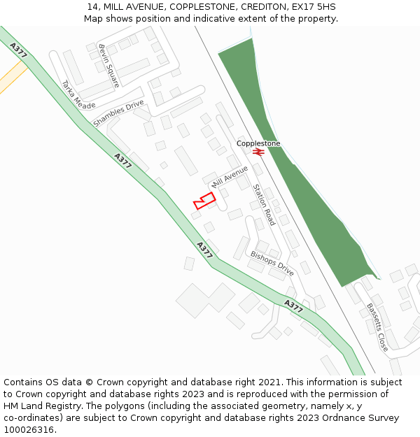 14, MILL AVENUE, COPPLESTONE, CREDITON, EX17 5HS: Location map and indicative extent of plot