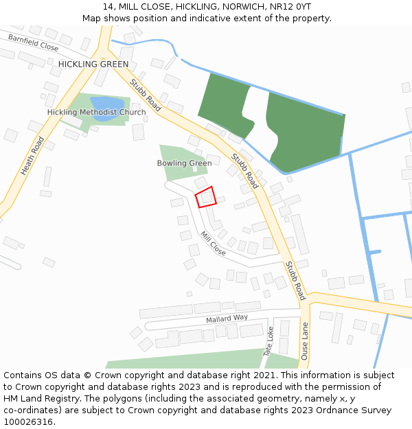 14, MILL CLOSE, HICKLING, NORWICH, NR12 0YT: Location map and indicative extent of plot