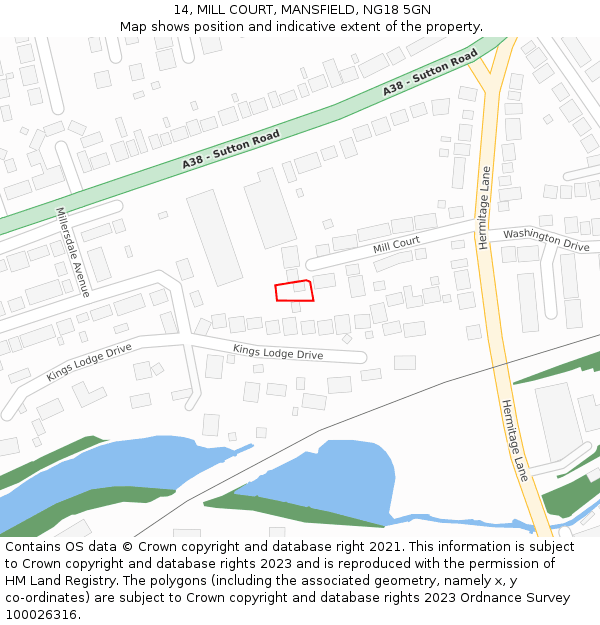 14, MILL COURT, MANSFIELD, NG18 5GN: Location map and indicative extent of plot