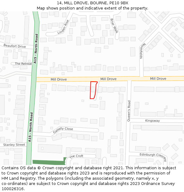 14, MILL DROVE, BOURNE, PE10 9BX: Location map and indicative extent of plot