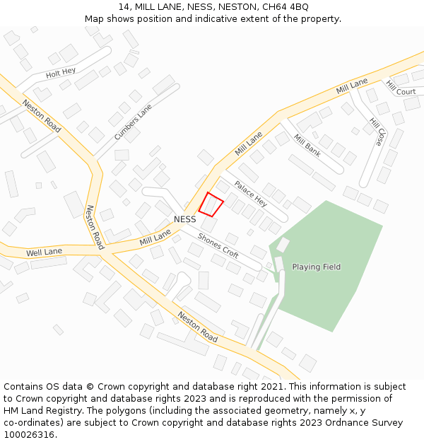 14, MILL LANE, NESS, NESTON, CH64 4BQ: Location map and indicative extent of plot