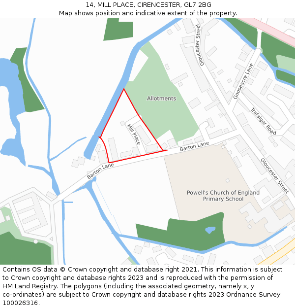 14, MILL PLACE, CIRENCESTER, GL7 2BG: Location map and indicative extent of plot