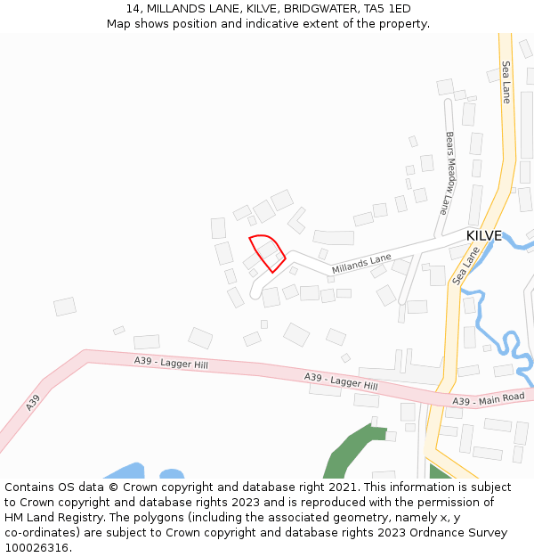 14, MILLANDS LANE, KILVE, BRIDGWATER, TA5 1ED: Location map and indicative extent of plot