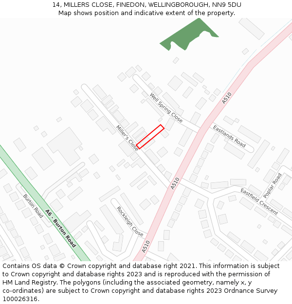 14, MILLERS CLOSE, FINEDON, WELLINGBOROUGH, NN9 5DU: Location map and indicative extent of plot