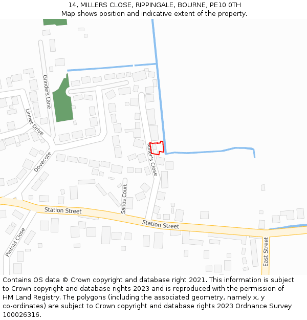 14, MILLERS CLOSE, RIPPINGALE, BOURNE, PE10 0TH: Location map and indicative extent of plot