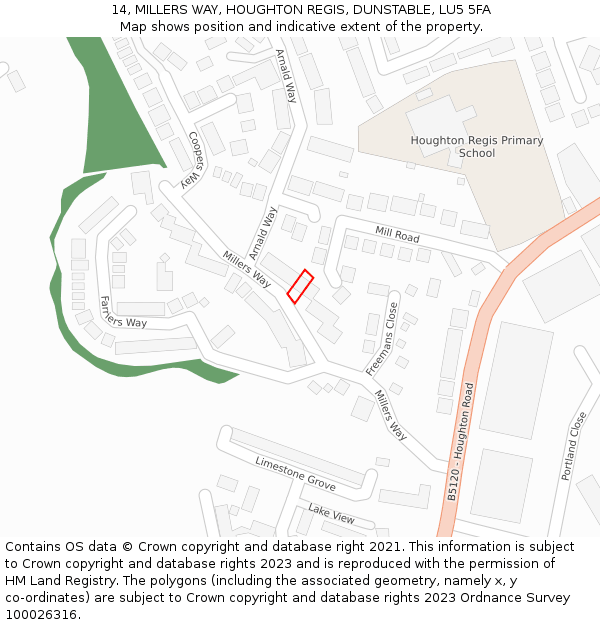 14, MILLERS WAY, HOUGHTON REGIS, DUNSTABLE, LU5 5FA: Location map and indicative extent of plot