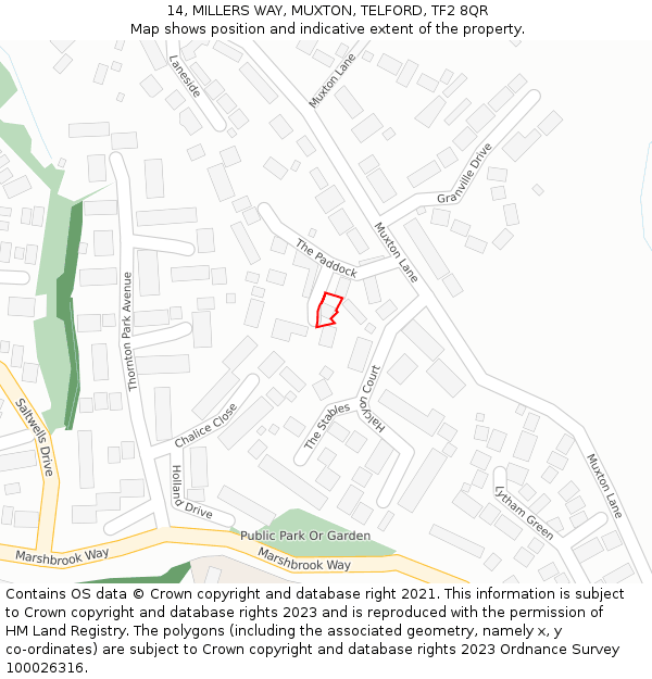 14, MILLERS WAY, MUXTON, TELFORD, TF2 8QR: Location map and indicative extent of plot