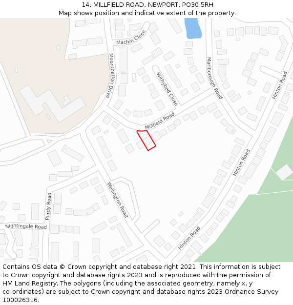 14, MILLFIELD ROAD, NEWPORT, PO30 5RH: Location map and indicative extent of plot