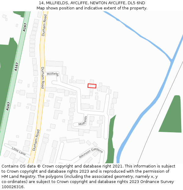 14, MILLFIELDS, AYCLIFFE, NEWTON AYCLIFFE, DL5 6ND: Location map and indicative extent of plot