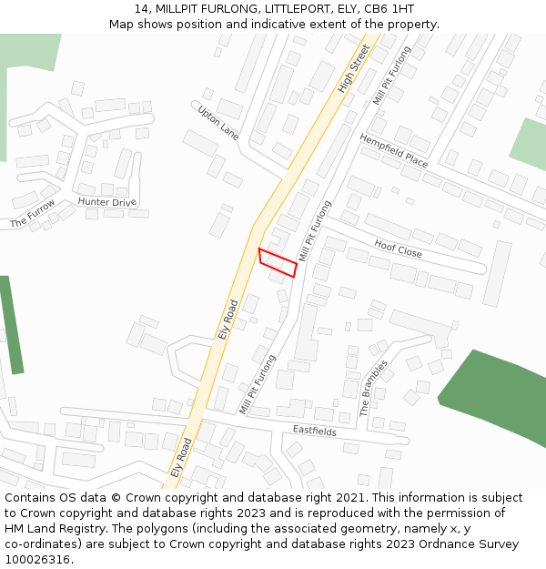 14, MILLPIT FURLONG, LITTLEPORT, ELY, CB6 1HT: Location map and indicative extent of plot