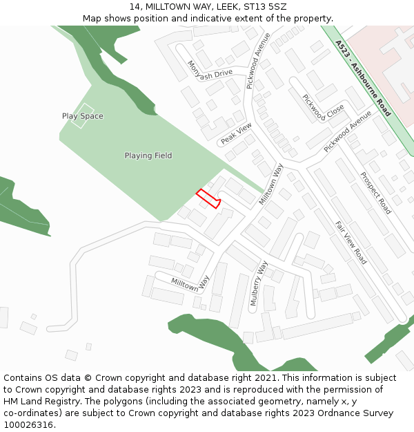 14, MILLTOWN WAY, LEEK, ST13 5SZ: Location map and indicative extent of plot