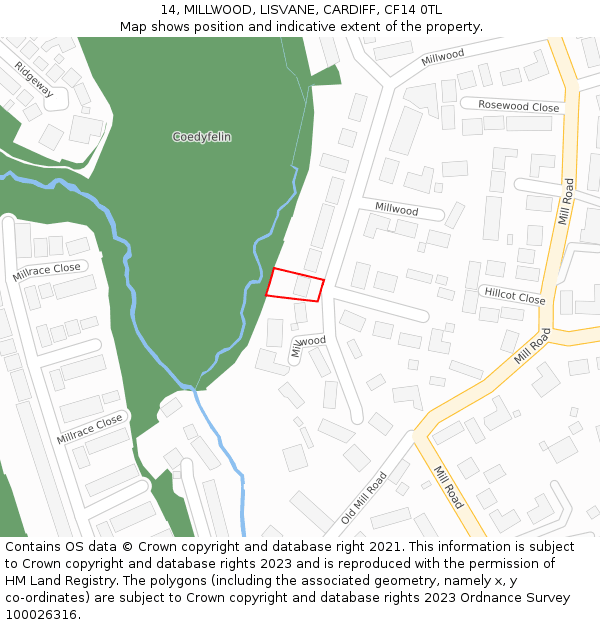 14, MILLWOOD, LISVANE, CARDIFF, CF14 0TL: Location map and indicative extent of plot