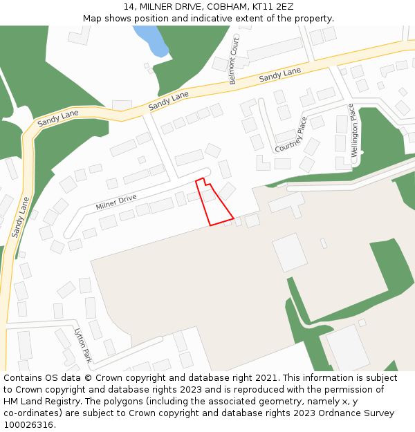14, MILNER DRIVE, COBHAM, KT11 2EZ: Location map and indicative extent of plot