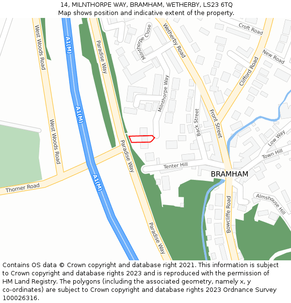 14, MILNTHORPE WAY, BRAMHAM, WETHERBY, LS23 6TQ: Location map and indicative extent of plot