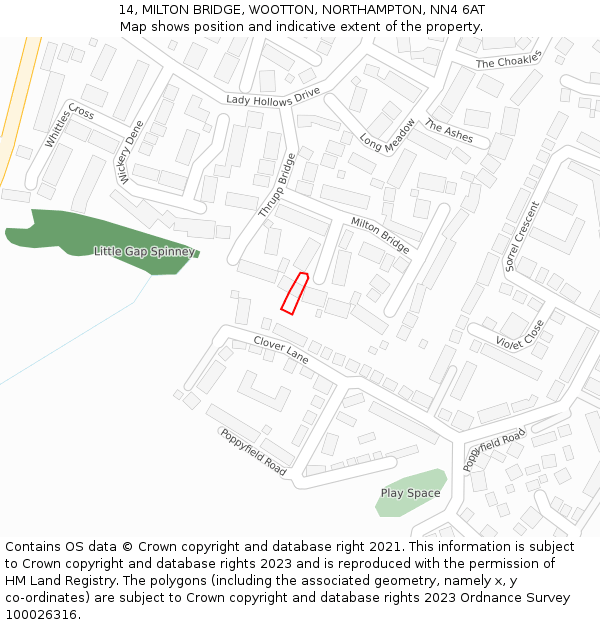 14, MILTON BRIDGE, WOOTTON, NORTHAMPTON, NN4 6AT: Location map and indicative extent of plot