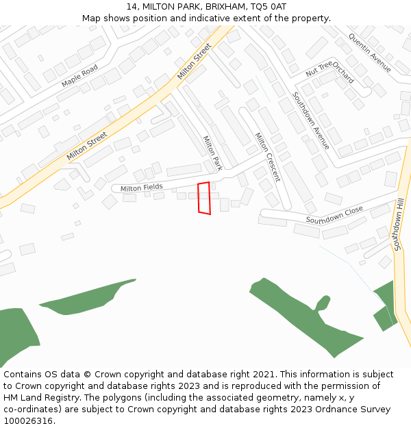 14, MILTON PARK, BRIXHAM, TQ5 0AT: Location map and indicative extent of plot