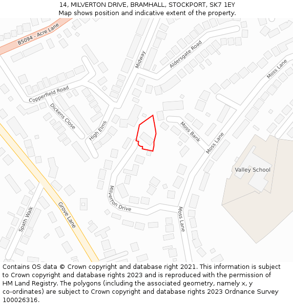 14, MILVERTON DRIVE, BRAMHALL, STOCKPORT, SK7 1EY: Location map and indicative extent of plot