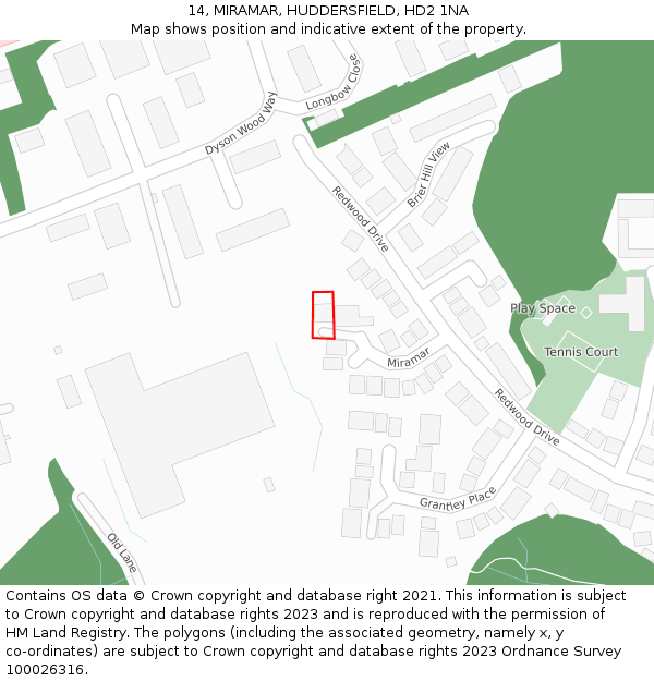 14, MIRAMAR, HUDDERSFIELD, HD2 1NA: Location map and indicative extent of plot