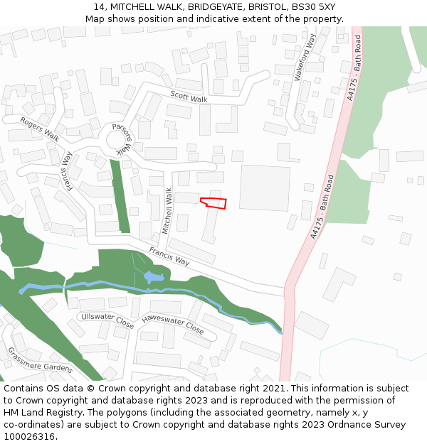 14, MITCHELL WALK, BRIDGEYATE, BRISTOL, BS30 5XY: Location map and indicative extent of plot