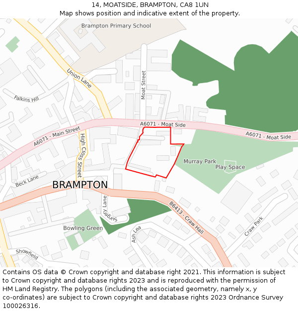 14, MOATSIDE, BRAMPTON, CA8 1UN: Location map and indicative extent of plot