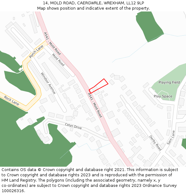 14, MOLD ROAD, CAERGWRLE, WREXHAM, LL12 9LP: Location map and indicative extent of plot