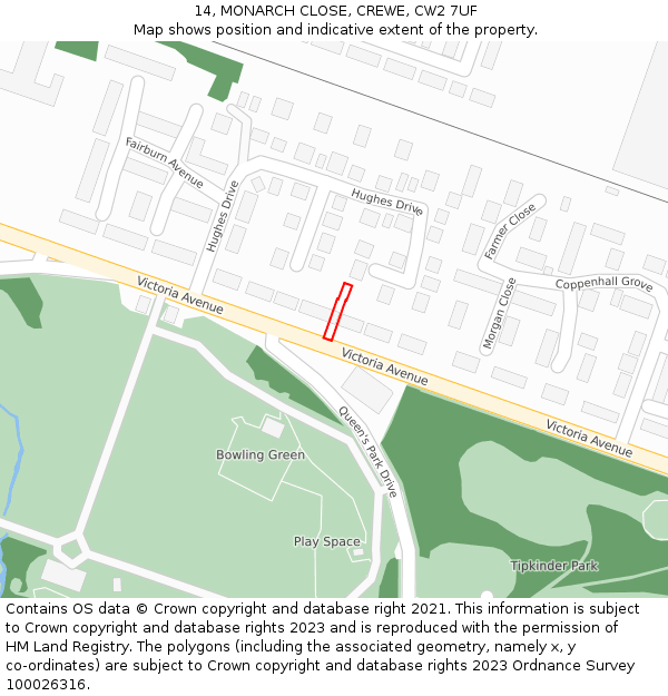 14, MONARCH CLOSE, CREWE, CW2 7UF: Location map and indicative extent of plot