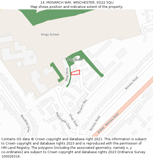 14, MONARCH WAY, WINCHESTER, SO22 5QU: Location map and indicative extent of plot