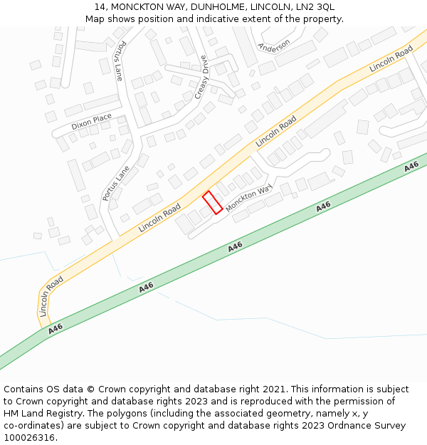 14, MONCKTON WAY, DUNHOLME, LINCOLN, LN2 3QL: Location map and indicative extent of plot