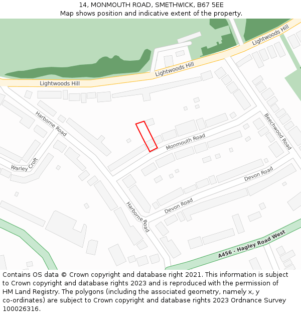 14, MONMOUTH ROAD, SMETHWICK, B67 5EE: Location map and indicative extent of plot