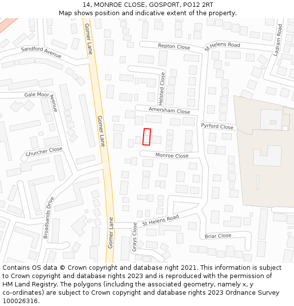 14, MONROE CLOSE, GOSPORT, PO12 2RT: Location map and indicative extent of plot