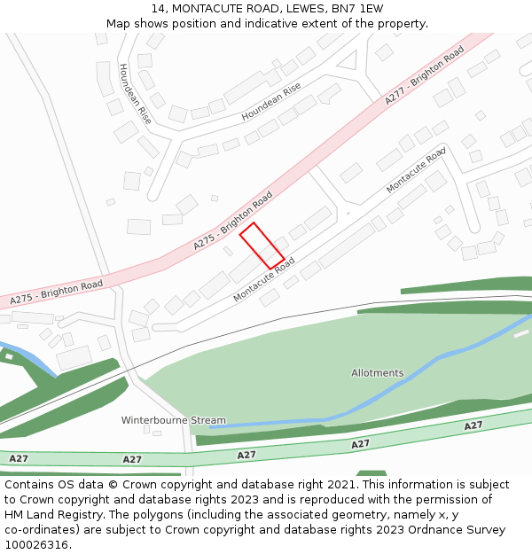 14, MONTACUTE ROAD, LEWES, BN7 1EW: Location map and indicative extent of plot