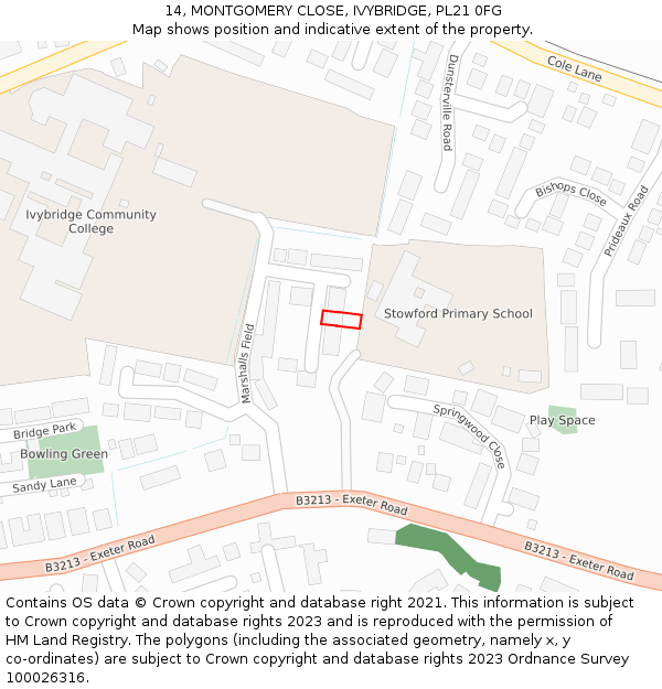 14, MONTGOMERY CLOSE, IVYBRIDGE, PL21 0FG: Location map and indicative extent of plot