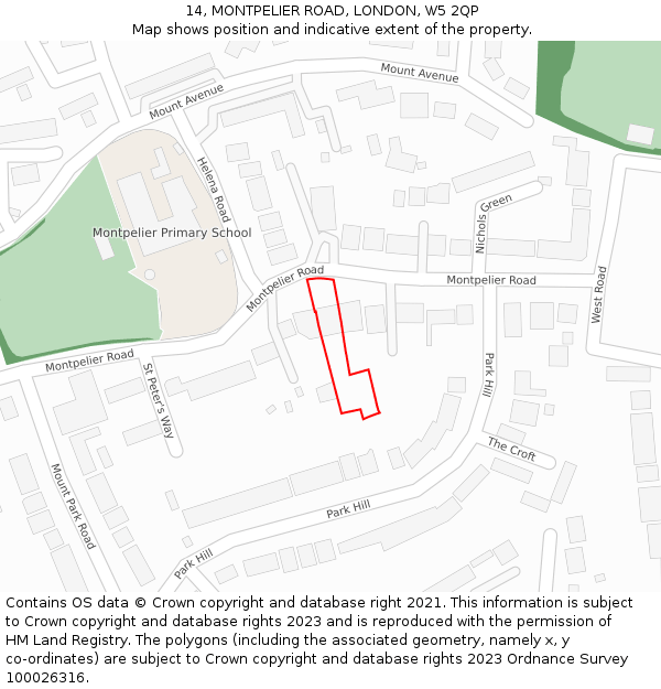 14, MONTPELIER ROAD, LONDON, W5 2QP: Location map and indicative extent of plot