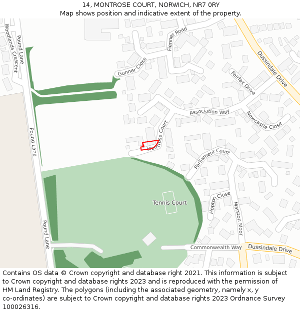 14, MONTROSE COURT, NORWICH, NR7 0RY: Location map and indicative extent of plot