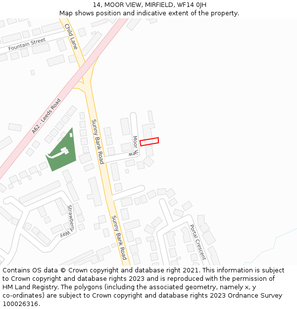 14, MOOR VIEW, MIRFIELD, WF14 0JH: Location map and indicative extent of plot