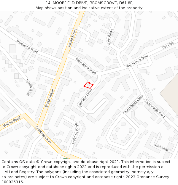 14, MOORFIELD DRIVE, BROMSGROVE, B61 8EJ: Location map and indicative extent of plot