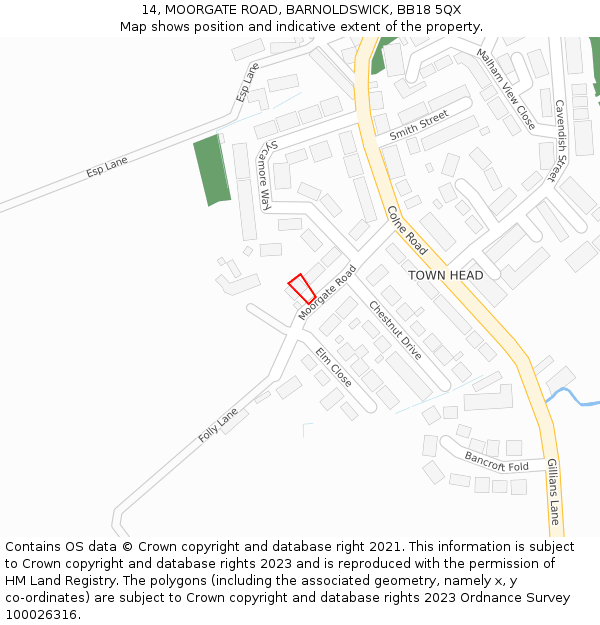 14, MOORGATE ROAD, BARNOLDSWICK, BB18 5QX: Location map and indicative extent of plot