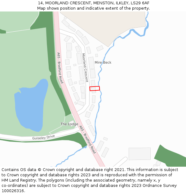 14, MOORLAND CRESCENT, MENSTON, ILKLEY, LS29 6AF: Location map and indicative extent of plot