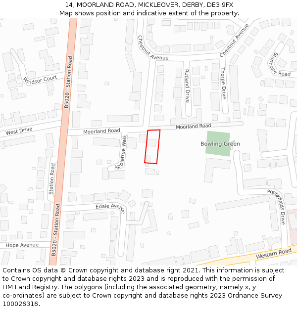 14, MOORLAND ROAD, MICKLEOVER, DERBY, DE3 9FX: Location map and indicative extent of plot