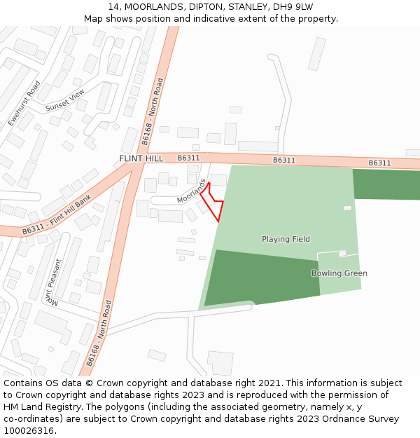 14, MOORLANDS, DIPTON, STANLEY, DH9 9LW: Location map and indicative extent of plot