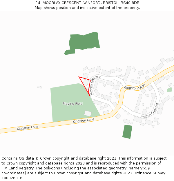 14, MOORLAY CRESCENT, WINFORD, BRISTOL, BS40 8DB: Location map and indicative extent of plot