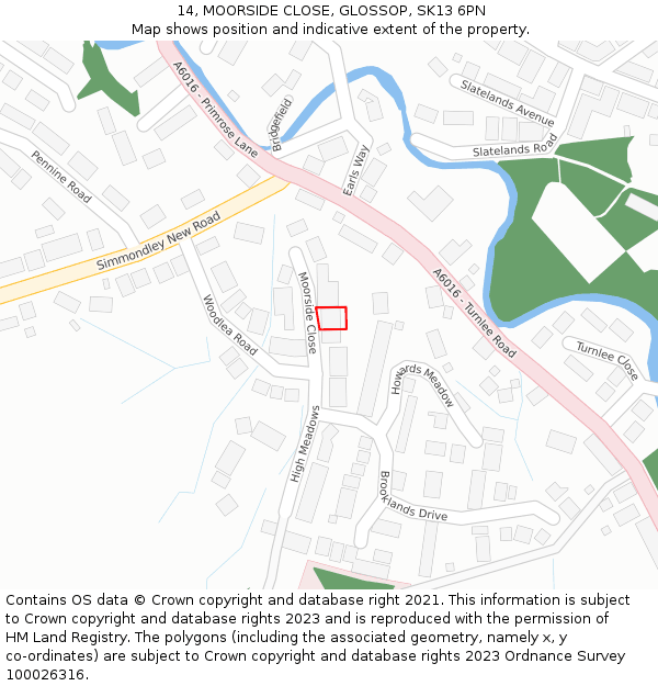 14, MOORSIDE CLOSE, GLOSSOP, SK13 6PN: Location map and indicative extent of plot