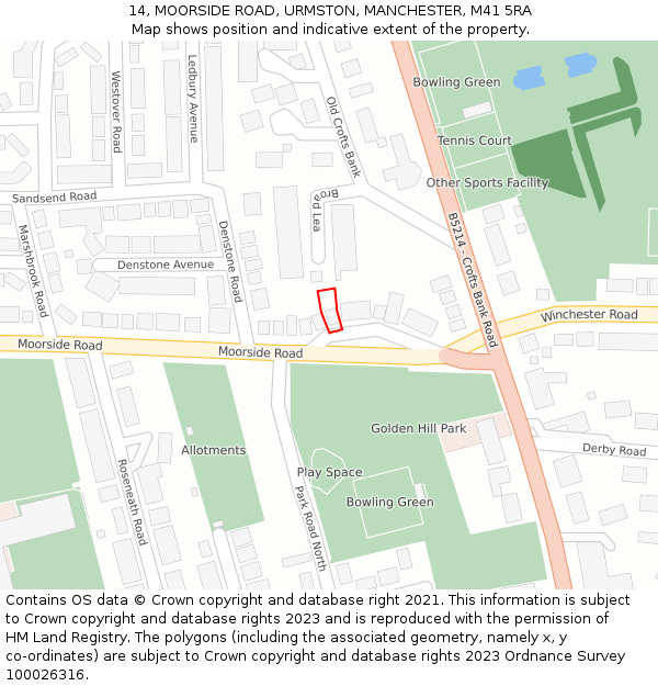 14, MOORSIDE ROAD, URMSTON, MANCHESTER, M41 5RA: Location map and indicative extent of plot