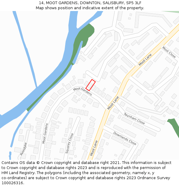 14, MOOT GARDENS, DOWNTON, SALISBURY, SP5 3LF: Location map and indicative extent of plot