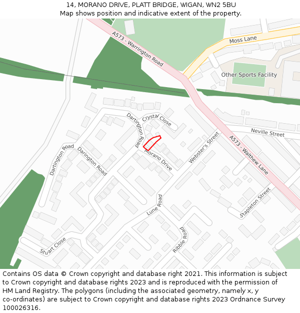 14, MORANO DRIVE, PLATT BRIDGE, WIGAN, WN2 5BU: Location map and indicative extent of plot