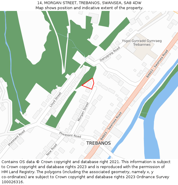 14, MORGAN STREET, TREBANOS, SWANSEA, SA8 4DW: Location map and indicative extent of plot