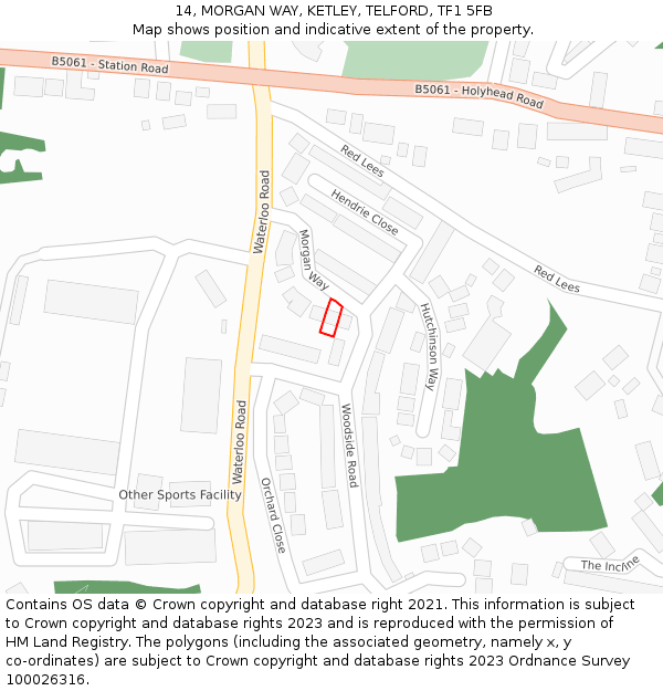 14, MORGAN WAY, KETLEY, TELFORD, TF1 5FB: Location map and indicative extent of plot