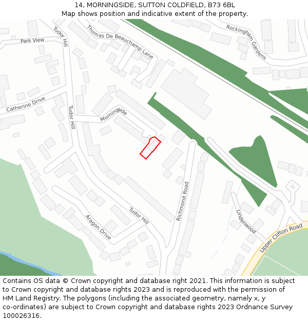 14, MORNINGSIDE, SUTTON COLDFIELD, B73 6BL: Location map and indicative extent of plot