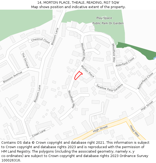 14, MORTON PLACE, THEALE, READING, RG7 5QW: Location map and indicative extent of plot