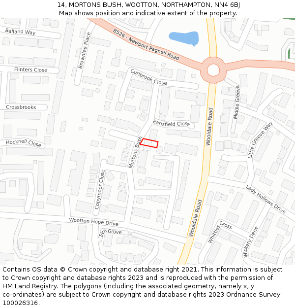 14, MORTONS BUSH, WOOTTON, NORTHAMPTON, NN4 6BJ: Location map and indicative extent of plot